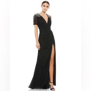 Mac Duggal Black Maxi Dress with Silver Accents